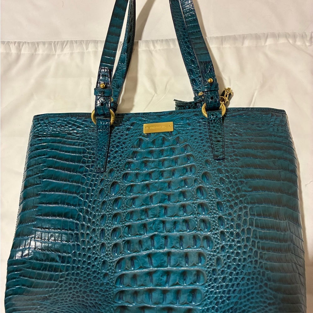 Brahmin Turquoise Embossed Leather Tote